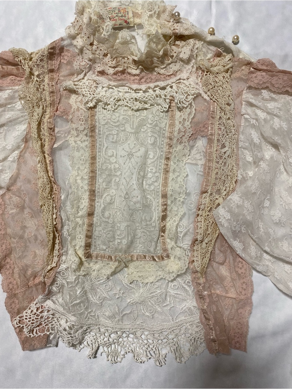 Lace Ruffle Victorian-Inspired Blouse in Ivory and Blush - Picture 2 of 10